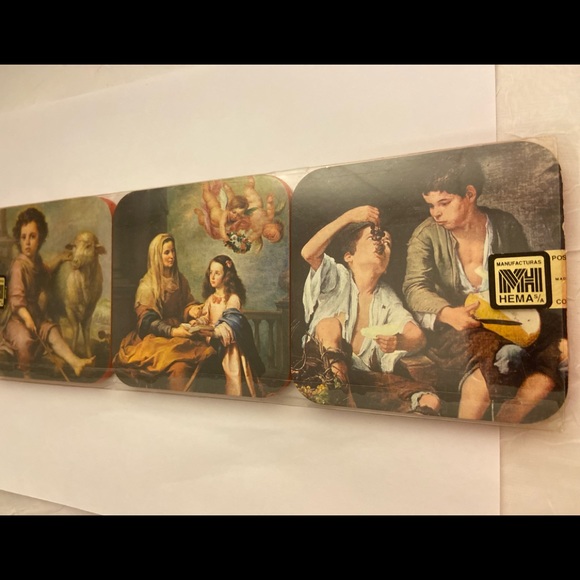 Vintage Baroque cherub art print Coasters Made in Spain MH Esteban Murillo - Picture 1 of 12